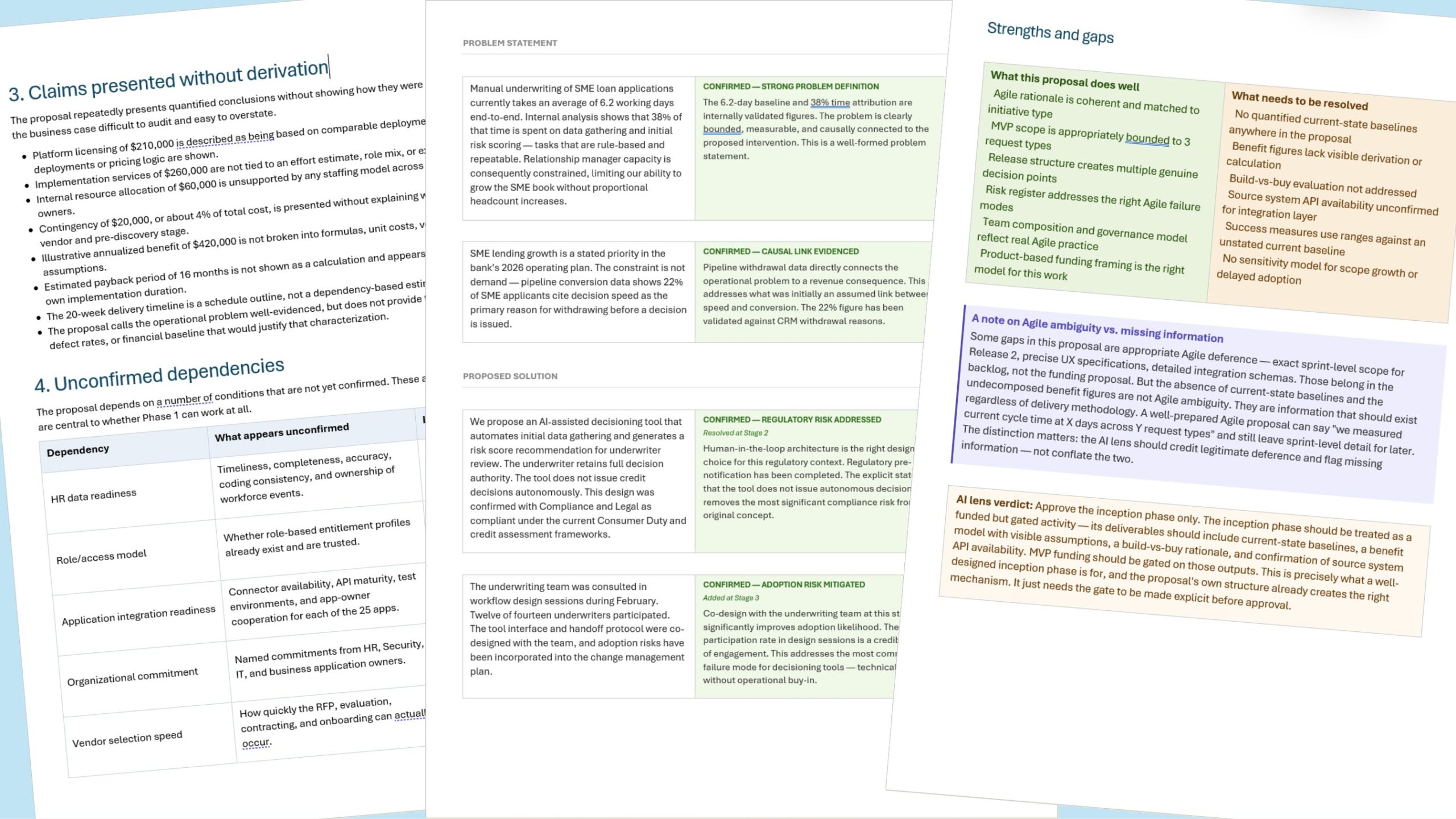 Pages from three sample proposal evaluations